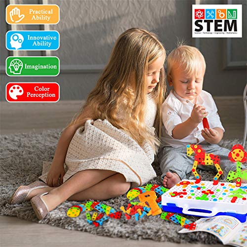 HAPTIME STEM Learning Toys, Construction Engineering Building Block Games with Toy Drill & Screw