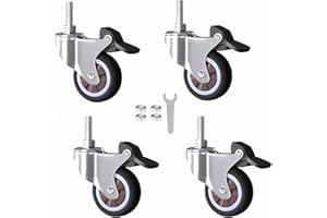 MSWY 2" Tiny Threaded Stem Caster with Brakes,1/4"-20x1(Actual Diameter 0.23") Heavy Duty Swivel Replacement Castors for Small Mini Shopping Carts & Funiture, 70lbs per Wheel Set of 4