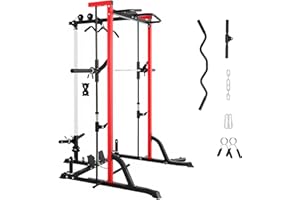 XVD Smith Machine Power Rack with LAT-Pull Down System, Landmine, Barbell Bar, Plate Storage Pegs and More Training Attachment