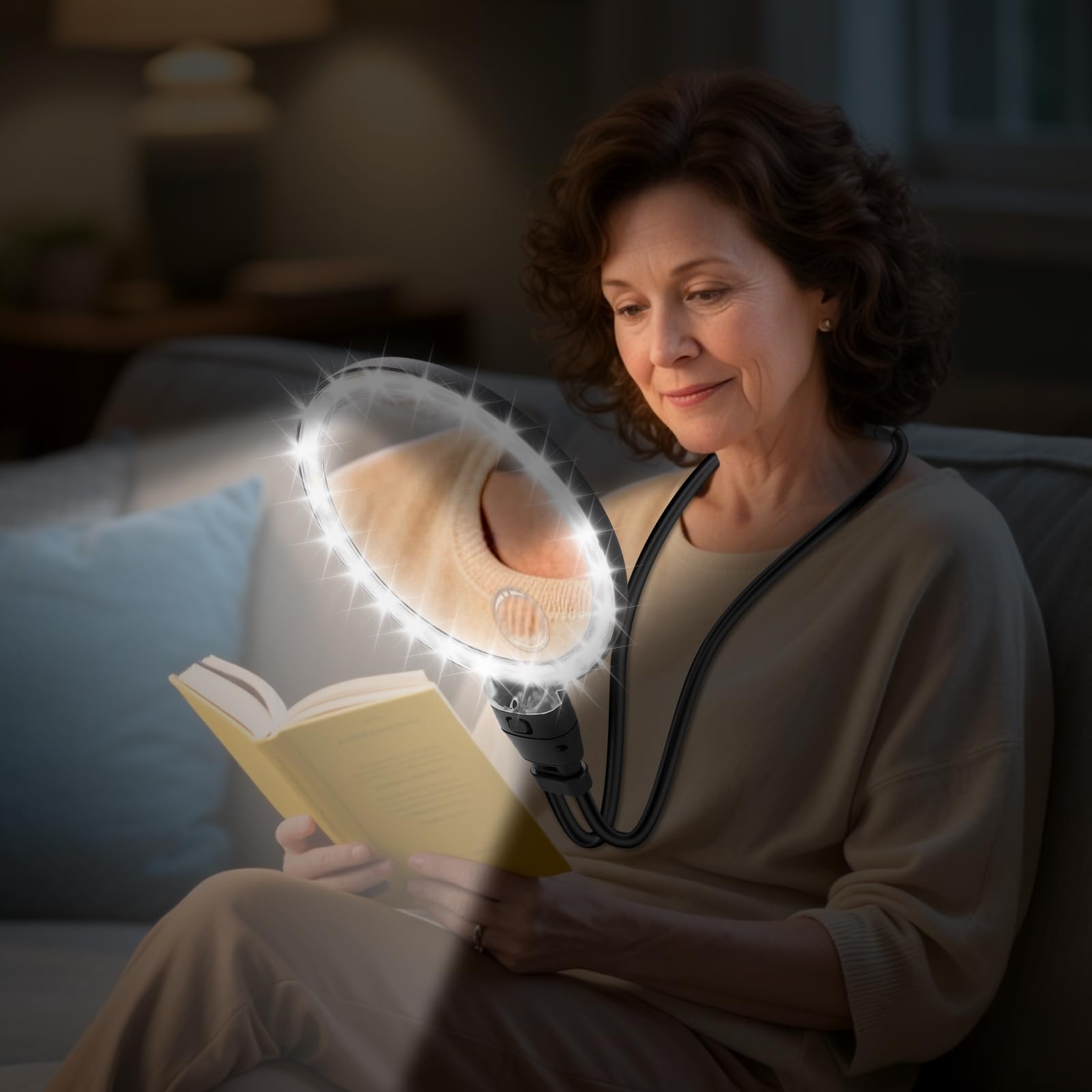 Photo 1 of 10X 30X Large Magnifying Glass with Light, Hands Free Magnifying Glass for Reading,3 Color LED Lights Flexible Gooseneck Magnifier for Close Work Reading Seniors Sewing,5.1in