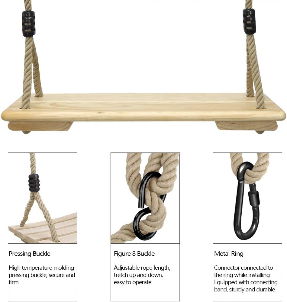 Wooden Tree Swing For Adults & Kids – Adjustable Rope, 220lb Capacity, For Indoor Or Outdoor