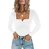 Chunpin Women's Long Sleeve Bodysuit Square Neck Notch V Neck Body Suits Double Lined Going Out Outfits Thong Bodysuits