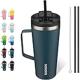 BJPKPK Insulated Tumbler with Handle, 22oz Insulated Tumblers with Lid and Straw, Stainless Steel Metal Water Bottles, Coffee Travel Mugs, Cups, Navy Blue