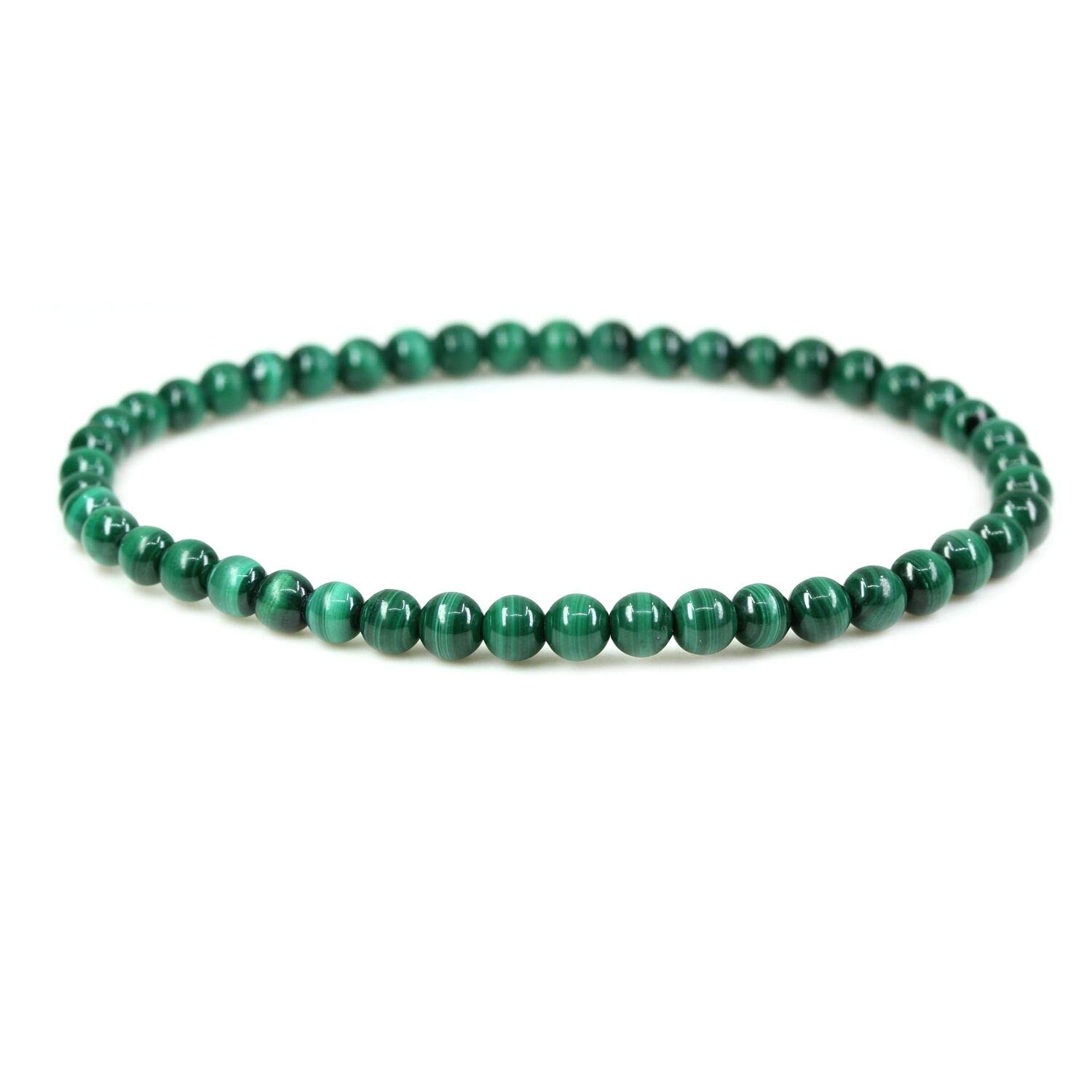 CHENYUE Natural AA Grade Malachite 4mm Round Beads Stretch Bracelet 7" Unisex