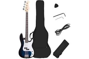 OLAKIDS Electric Bass Guitar Beginner Kit Full Size 4 String Exquisite Paulownia Burning Bass with Strap, Gig Bag,Amp Cord an