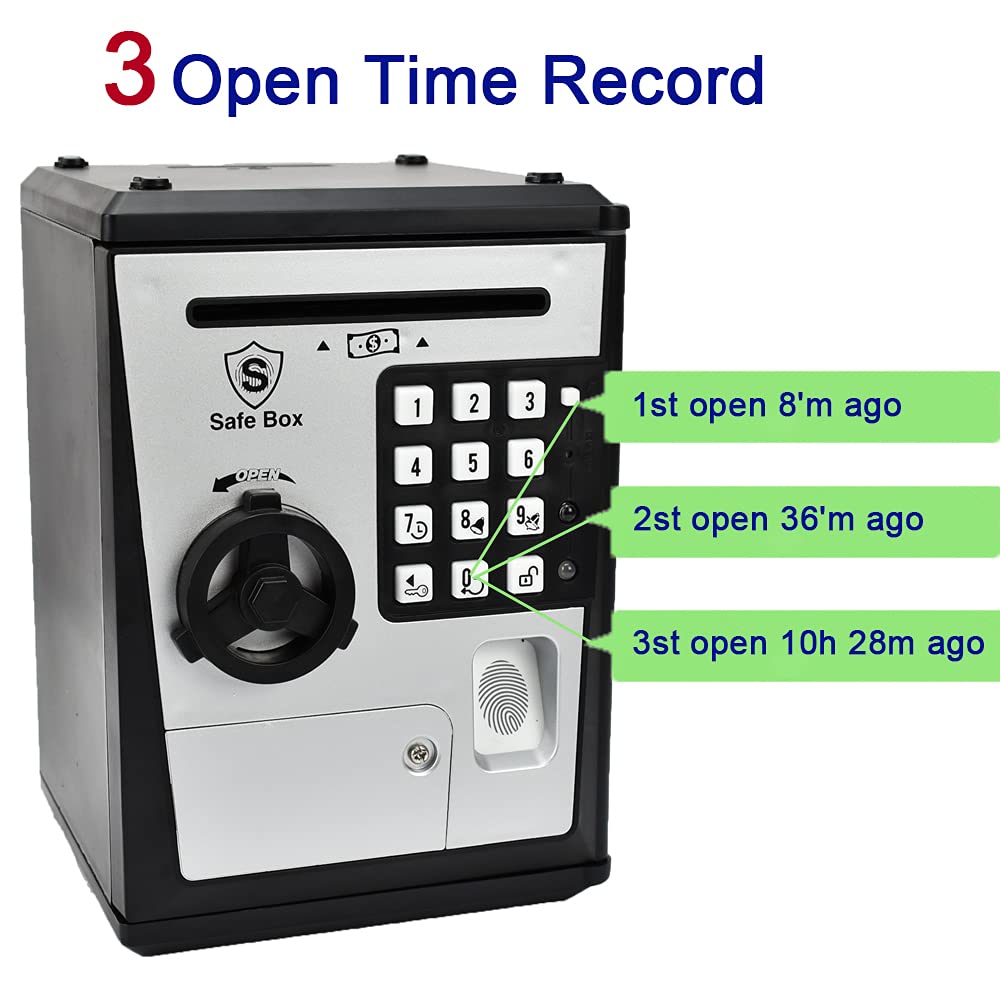 Kids Safe Bank - Piggy Bank with Password and Fingerprint Lock, Voice Money Bank, Cool and Educational Gift for Boys and Girls with Time-Stamped Log of Last Three Accesses