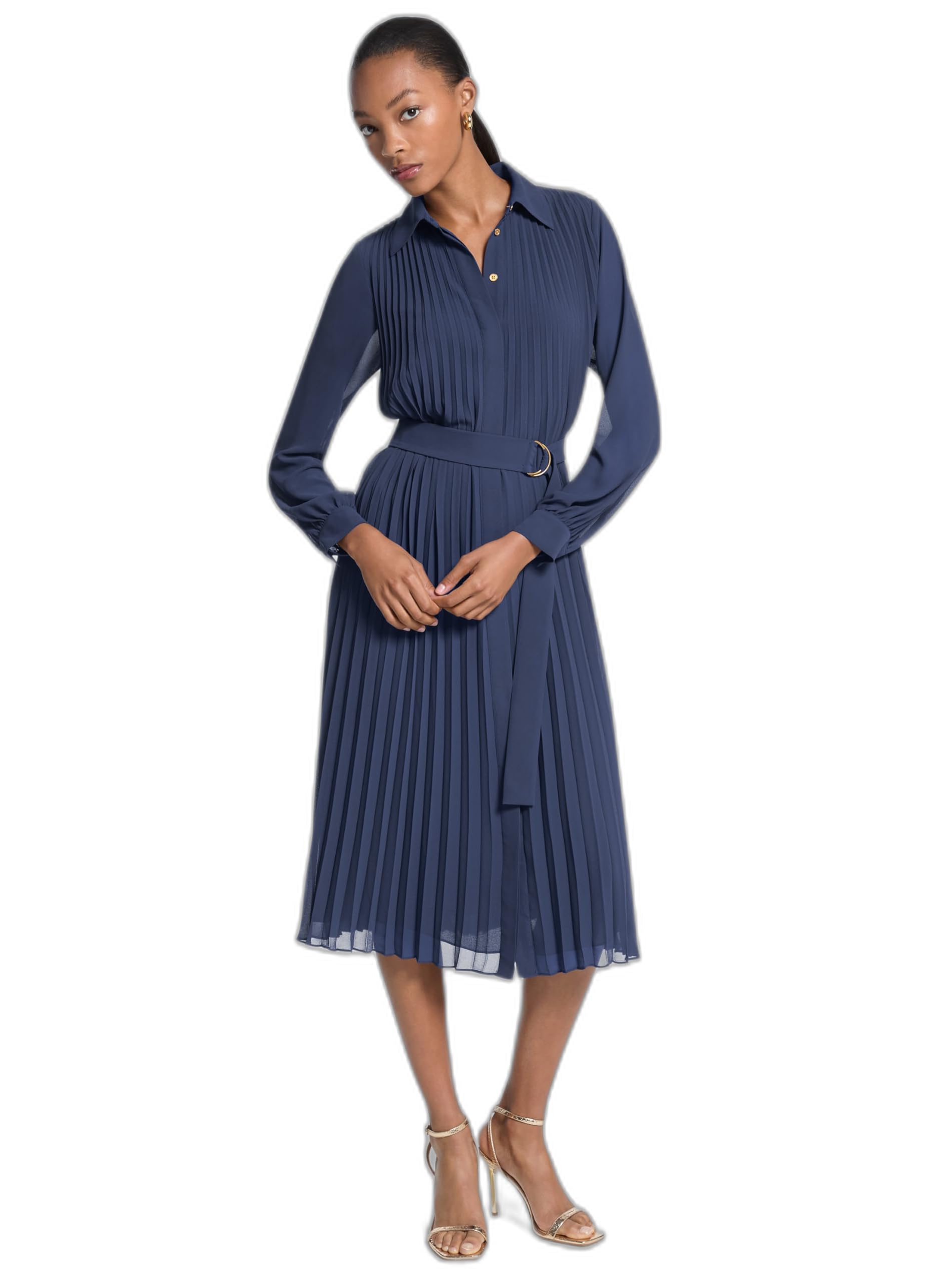 Michael Kors Women’s Pleated Shirt Dress, Midnight Blue, XX-Small
