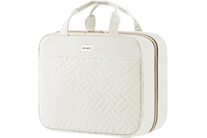 BAFAMYE 5.8L Travel Toiletry Bag for women - 2.1 GAL Water-resistant Makeup Cosmetic Bag Organizer With Hanging Hook for Travel Accessories Shampoo Full-size Container, Beige