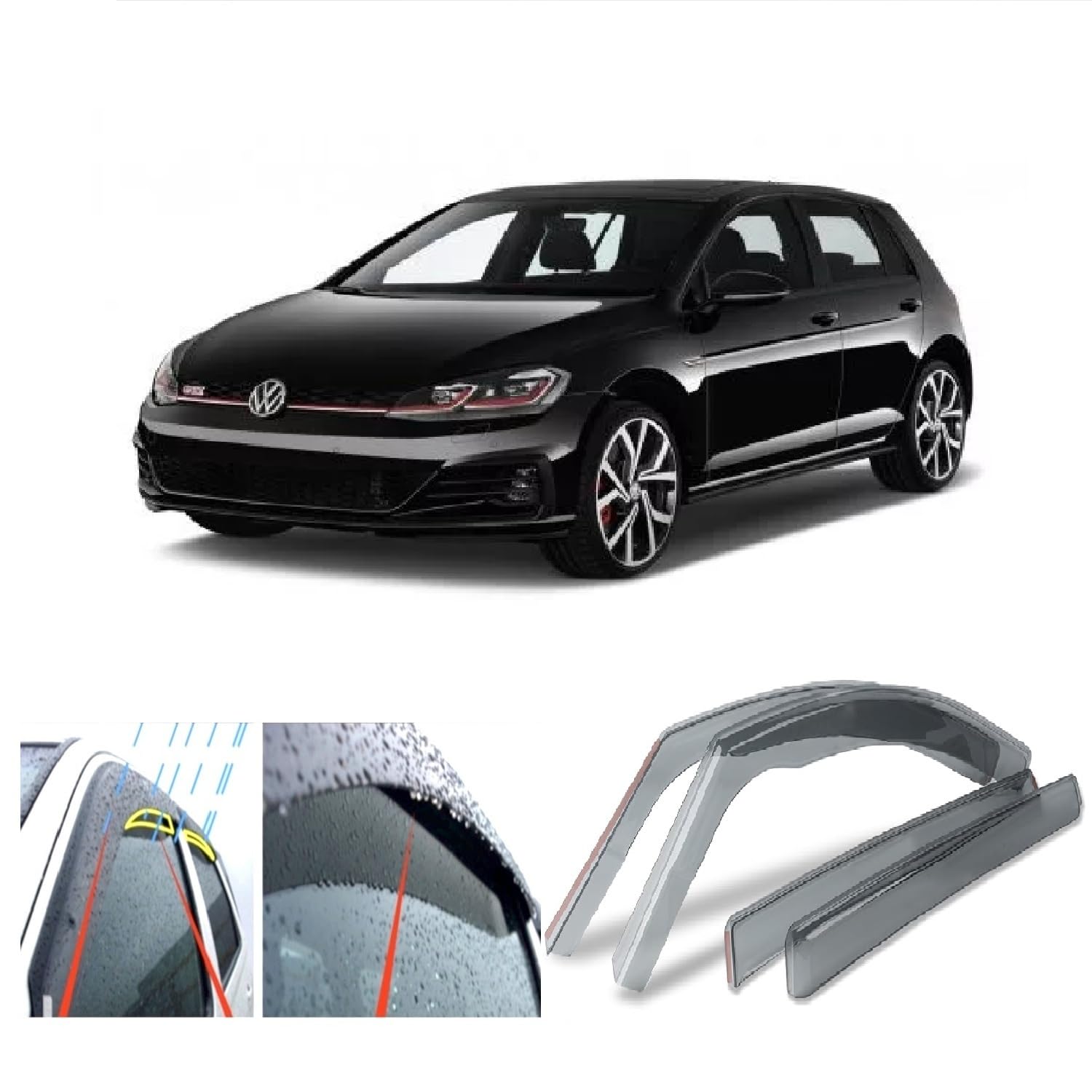AC WOW 4x Wind Deflectors compatible with VW Golf 7 Mk7 VII 5-door hatchback 2012 2013 2014 2015 2016 2017 2018 2019 2020