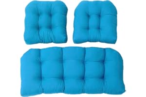 Outdoor/Indoor All Weather Tufted Wicker Chair Cushions of 3 Pieces, 1 Loveseat and 2 U-Shape Waterproof Cushions for Patio F