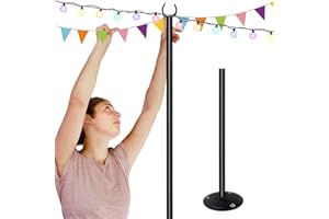 Tigerden 10ft String Light Pole for Hard Surfaces, Light Pole for Outdoor String Light, Perfect for Garden, Backyard, and Patio Lighting Stand for Parties, Wedding - Matte Black Finish - 1 Pack
