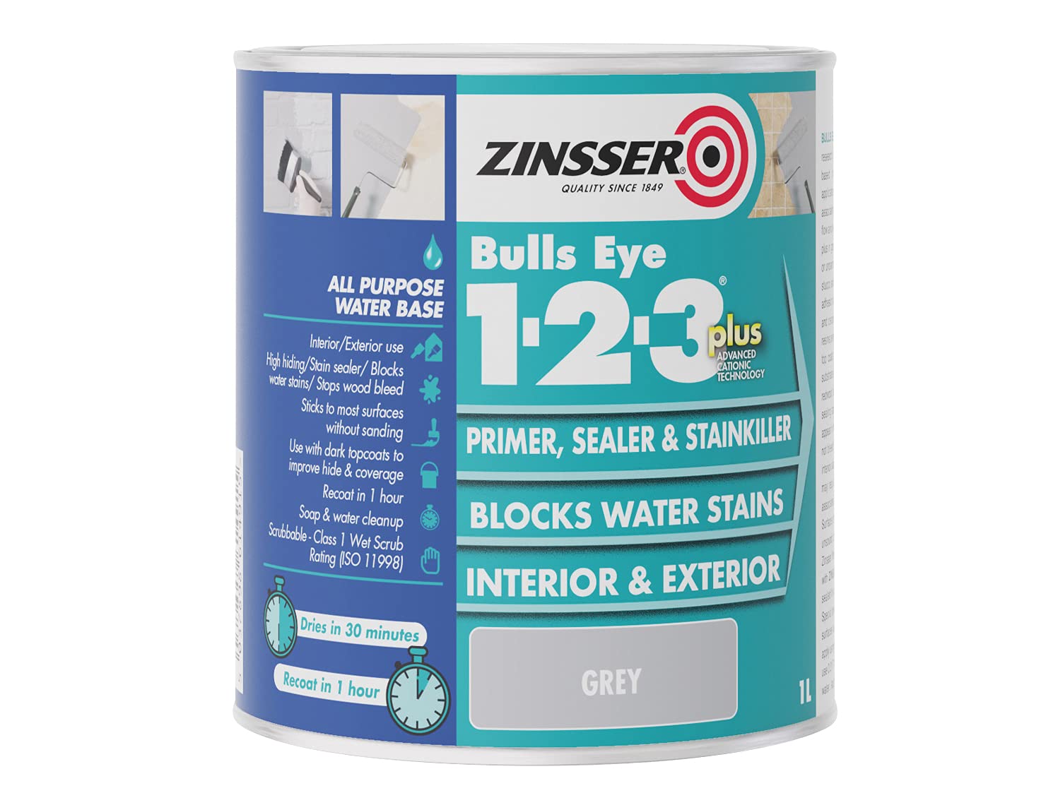 Zinsser BULLS EYE 1-2-3 *PLUS*** 1 litre Ready Mixed Colour - Grey