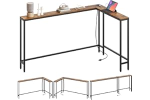 YATINEY L Shaped Console Table, 200cm Long Narrow Sofa Table, Behind Couch Entryway Table with 2 Outlets and 2 USB Ports, for
