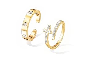 My Queen Gold Ring Sets for Women Non Tarnish 14k Gold Plated Dainty Love Cubic Zirconia Cross Rings Stackable Promise Ring Wedding Band Jewelry Gifts