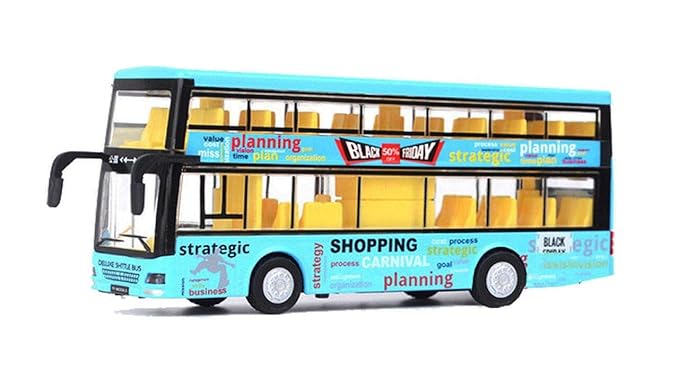 Emob Double Decker Die cast Metal Body Door Opening Luxury Blue Toy Bus with LED Light and Sound