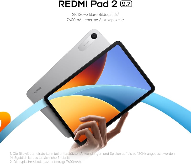 Redmi Pad 2 Tablet 9,7 Zoll, 4GB + 64GB, Snapdragon 6s Gen 2, 2K 120Hz Display, 7600mAh Akku, Graphite Grau, 3 Jahre Garantie, ohne Ladegerät