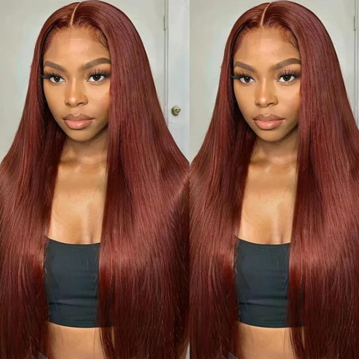 13X4 Reddish Brown Straight Wigs 200 Density With Baby Hair 33# Colored Glueless Wigs Human Hair Pre Plucked Pre Cut For Women 16 Inch — image 1