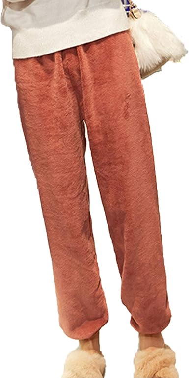 Womens Plush Elastic Jogger Pants Fleece Pajama Bottom Solid Cozy Warm Sweatpants Winter 