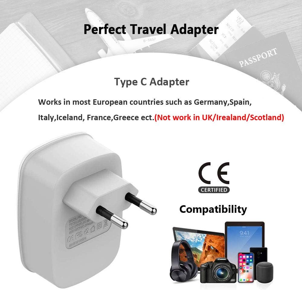 European Travel Plug Adapter, TESSAN International Power Plug with 2 USB, Outlet Adaptor Charger for US to Most of Europe EU Spain Iceland Italy France Germany(Type C): Home Improvement