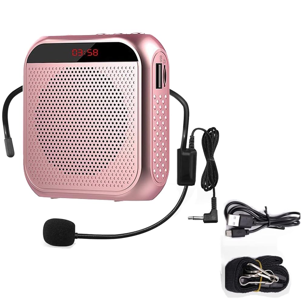 Portable Voice Amplifier for Teachers,2200 mAh,Rechargeable Microphone for Teachers,Digital Display Small Speaker Amplifier with Wired Microphone-Rose