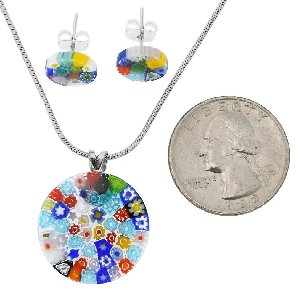 Glass Of Venice Murano Glass Millefiori Necklace and Earrings Set - Round Multicolor