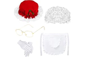 MATINIY 5 Pcs Women's Santa Dress Costume with Hat, Wig, Glasses, Apron and Gloves for Christmas Party Cosplay