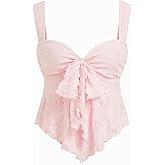 CIDER Floral Babydoll Tops for Women Lace Mesh Cute Bow Tie Sleeveless Going Out Tank Tops Trendy Summer Outfits