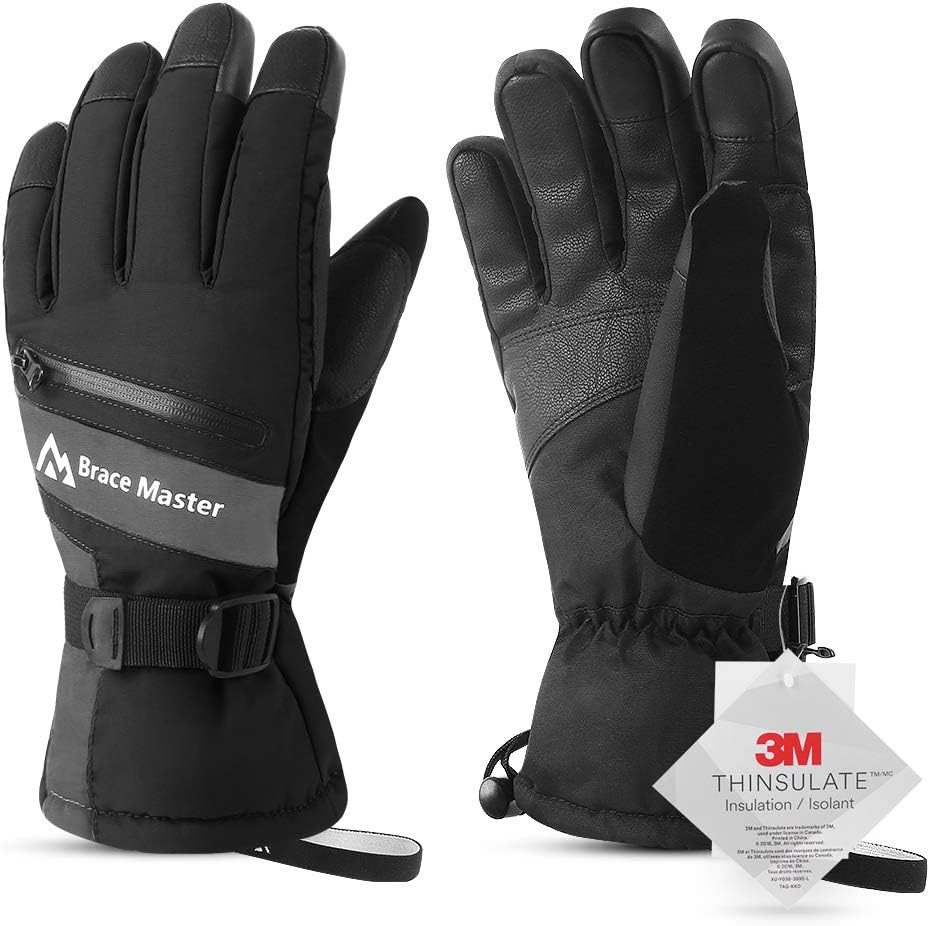 Brace Master Waterproof Ski Gloves Touchscreen 3M Thinsulate Warm
