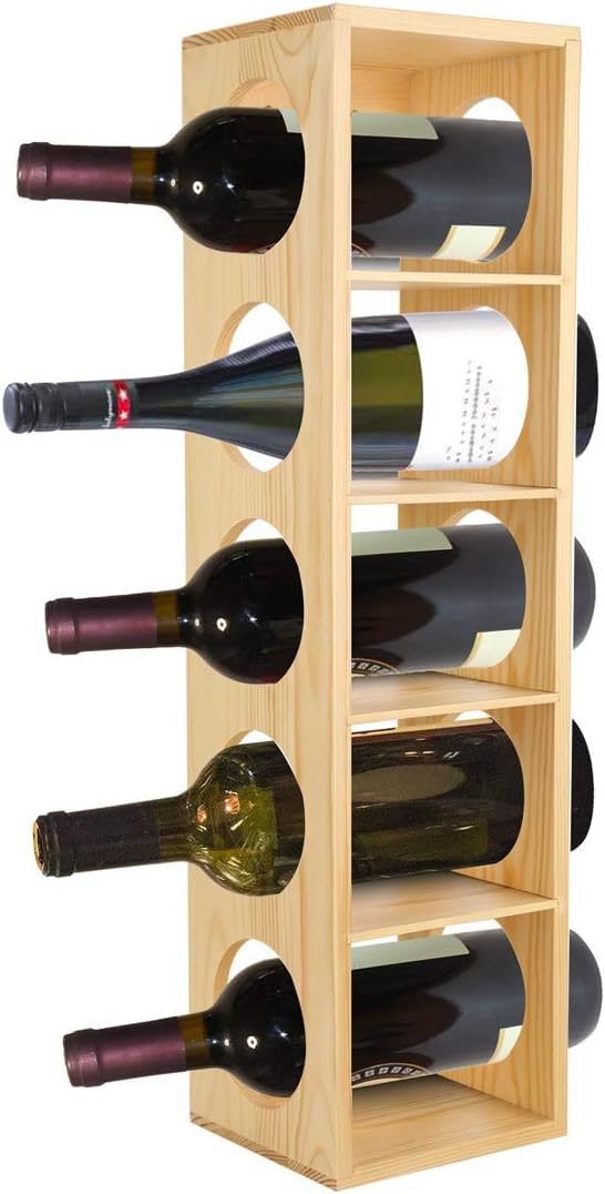 Queiting Bamboo Wine Rack Wall Mounted 5 Bottle Holder Stand Modern Stackable Bottle Storage For