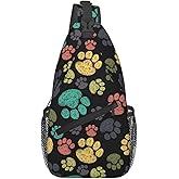 LOSTORCHI Colorful Paw Print Crossbody Sling Bags for Women Men Rainbow Puppy Dog Paws Doodle Style Travel Sling Backpack Casual Chest Shoulder Bag Cute Animal Footprint Gym Sports Hiking Daypack