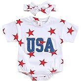 Amnnchya Baby Girl Boy 4th of July Outfit Stars Bubble Romper Newborn USA Short Sleeve Fourth of July Memorial Clothes