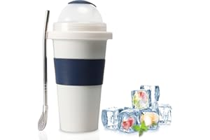 JoyMech Slushy Maker Cup, Compact Make and Serve Slush Cup with Stainless Steel Inner and Spoon Straw, Mini Ice Cream Maker Cup, Creates Single-Serving Slushies, Smoothies and Milkshakes, 10 oz, White