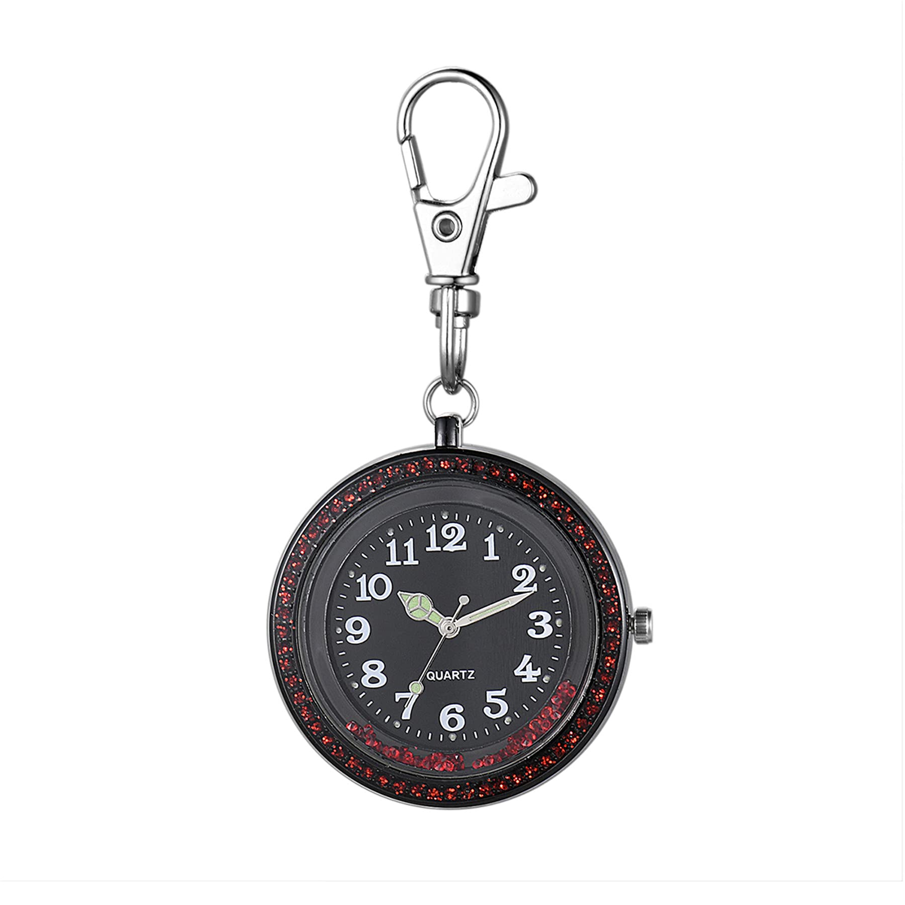 JewelryWe Key Chain Watch Rhinestone Luminous Hands Quartz Pocket Watch FOB Clip-on Belt Novelty Key Ring Watches for Men Women
