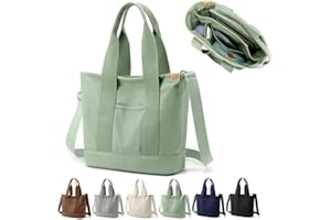 Efilra Multi Pocket Canvas Tote Bag with Zipper, Medium Work Bag with Compartments, Japanese Women Everything Purse Mom Bag