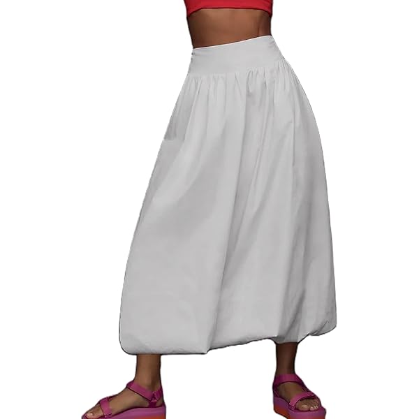 Hedovan Women Y2k Bubble Maxi Skirt Elastic Low Waist