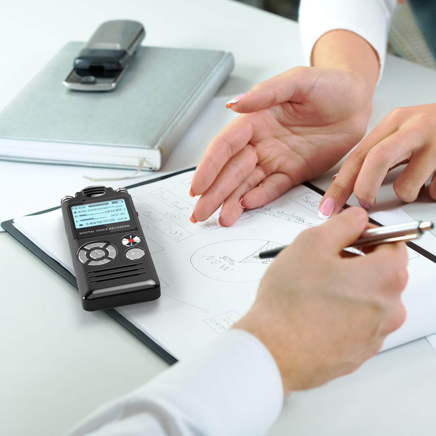 Digital Voice Recorder, HOMIEI 16 GB Voice Activate Recorder/ MP3 Player Rechargeable, HD Audio Recorder with Dual Intelligent Noise Reduction Microphones, for Meetings/Interviews/ Lectures/Class