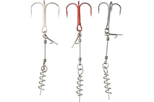 3 Pack Treble Hooks with Center Spring Pin for Use with For Twistlock Screw Rigs and Large For Soft Lures in Shallow and Trol