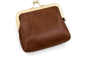 SENCCO Women’s Small Coin Purse, Vintage PU Leather Change Purse, Rectangle Kiss Lock Coin Pouch, Pocket-Sized, Solid Color, Mini Coin Purse for Women - Brown
