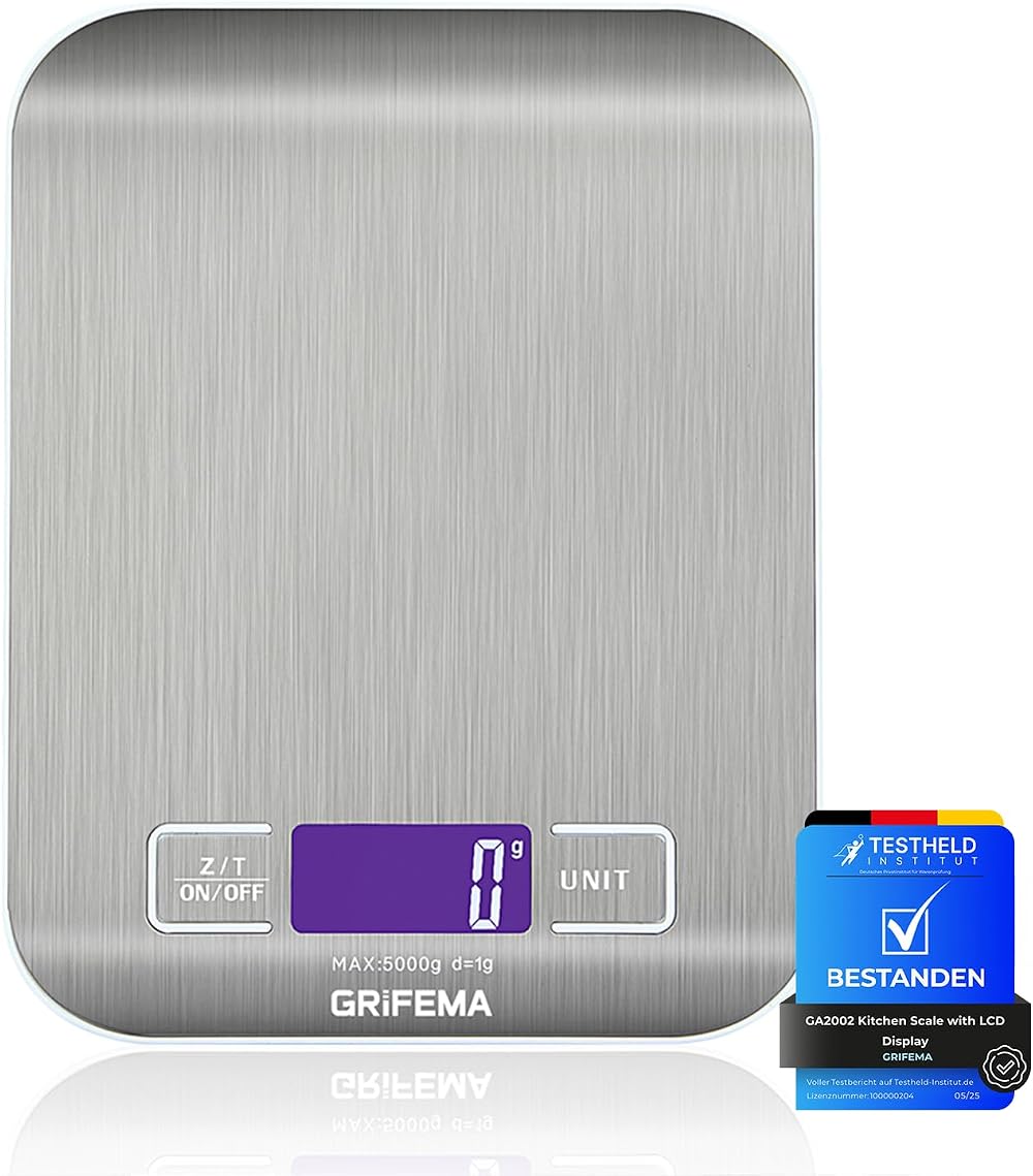 GRIFEMA GA2002 Digital Kitchen Scale 5kg 1g LCD Display Stainless Steel Blue