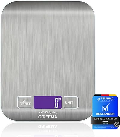 GRIFEMA GA2002 Digital Kitchen Scale 5kg 1g LCD Display Stainless Steel Blue