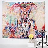 Sleepwish Watercolor Elephant Tapestry Psychedelic Bohemian Tapestries Wall Hanging Decor Indian Home Hippie Bohemian Tapestry for Dorms (Horizontal, 59 X 51 Inches)
