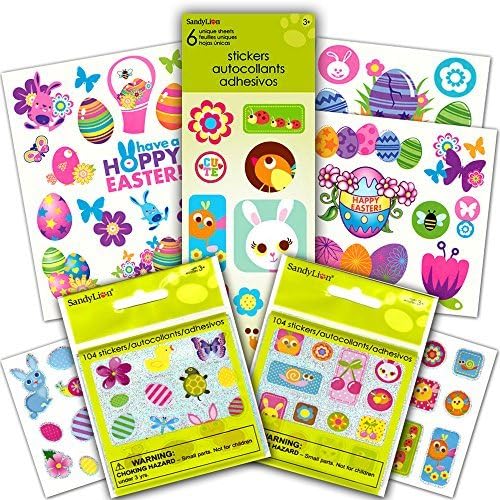 Easter Stickers and Temporary Tattoos Basket Stuffers Pack -- Over 250 Stickers and 50 Tattoos (Easter Bunny, Chicks, Easter Eggs and More!)