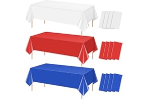 MASHAN 12 Pack 4th of July Tablecloths, Red White and Blue Disposable Plastic Tablecloth, Rectangle Table Cover for Patriotic Independence Day Memorial Day Veterans Day Party Decorations, 54 x 108 Inch