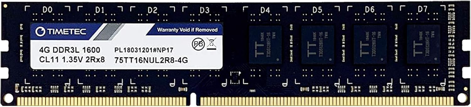 Timetec 4GB DDR3L / DDR3 1600MHz PC3L-12800 / PC3-12800 Non-ECC Unbuffered 1.35V / 1.5V CL11 2Rx8 Dual Rank 240 Pin UDIMM Desktop PC Computer Memory RAM Module Upgrade
