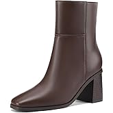 Dumjey Women Ankle Boots Square Toe Chunky Heel Booties Mid Stacked Heels Fashion Dress Short Boots with Zips