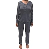 Eddie Bauer Ladies' Sleep Pajama 2 Piece Set Long Sleeve Henley Pants Grey M
