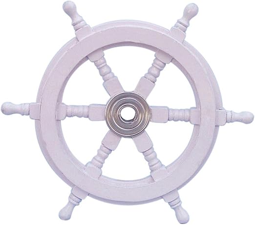 Amazon Com Hampton Nautical Deluxe Class White Wood And Chrome Ative Ship Steering Wheel 12 Home Kitchen