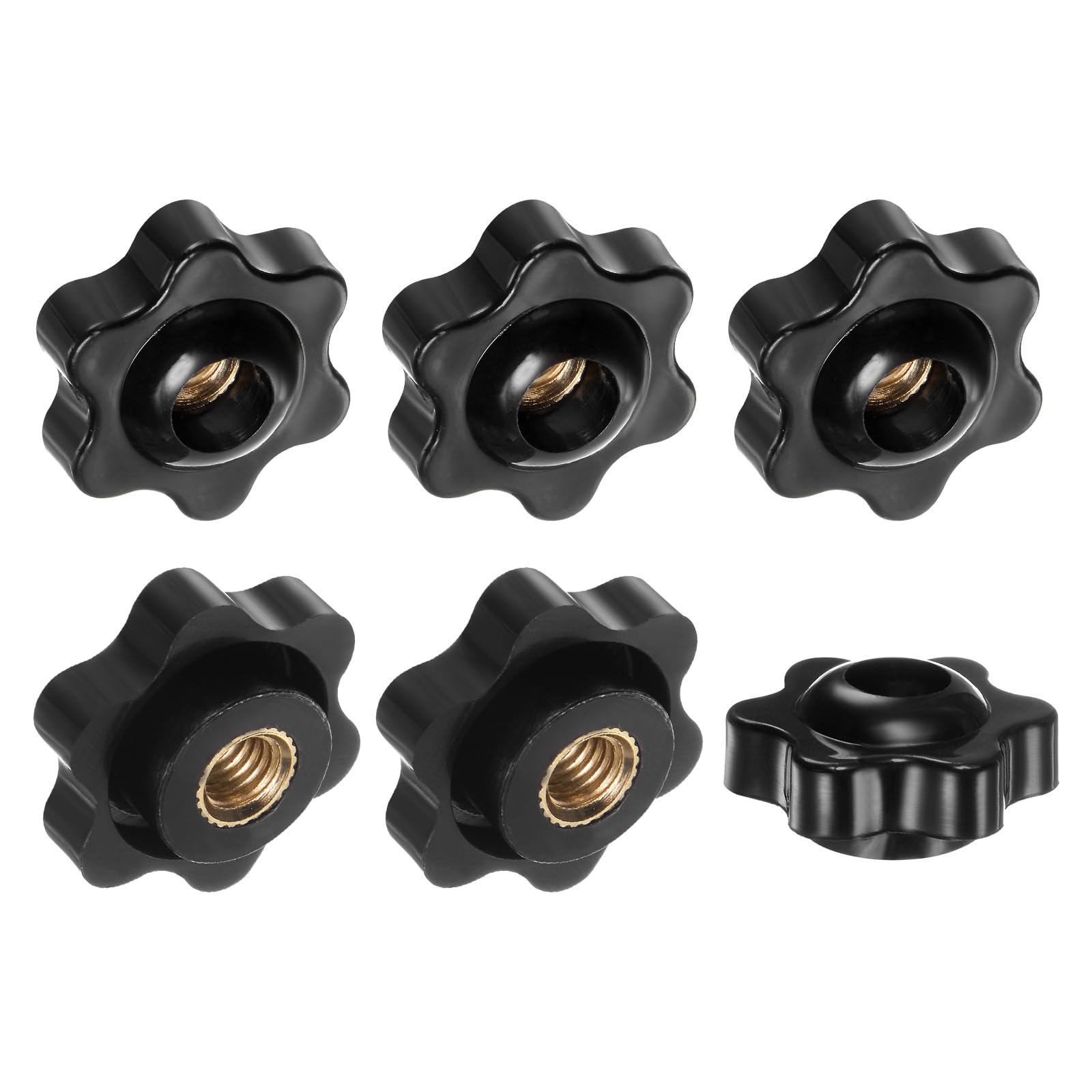 Photo 1 of M METERXITY 6-Pack 6 Star Knobs, 1/4"-20 Female Thread 0.98"(25mm) Hexagon Head Through Hole Clamping Grip Handles for Machinery/Electronic/Woodworking, Brass Screw-On Threaded Knob [Black]