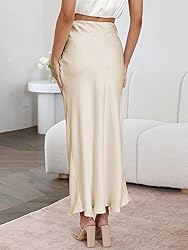 Outoshe Women's Satin High Waisted Maxi Skirts