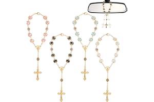 4Pcs Car Pendant Rosary Beads Catholic, Cross Car Rearview Mirror Hanging Ornament Auto Interior and Home Decoration Accessor